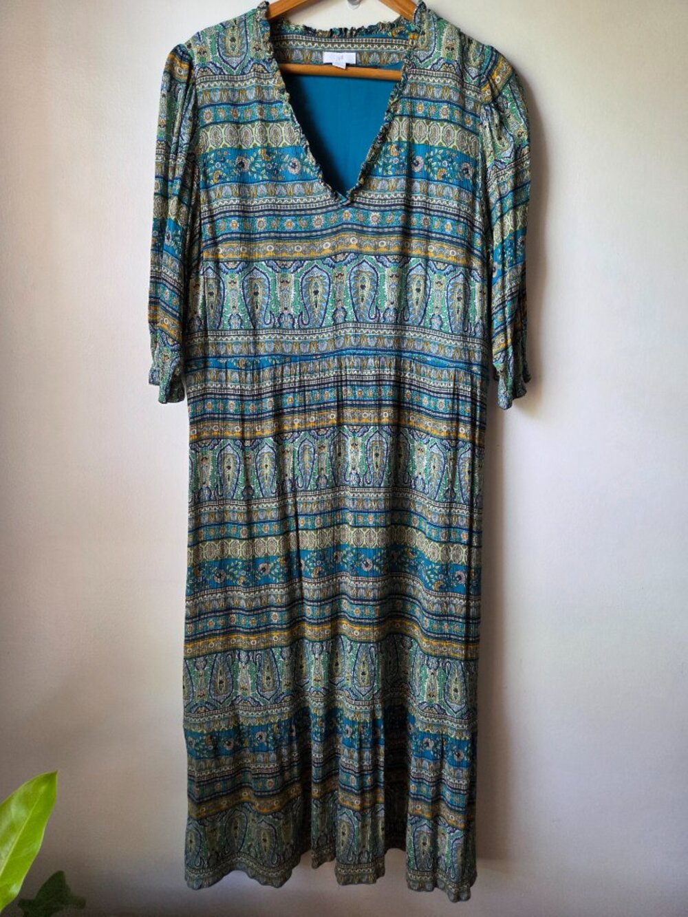EUC J JILL PAISLEY V NECK BOHO MIDI DRESS SIZE M
